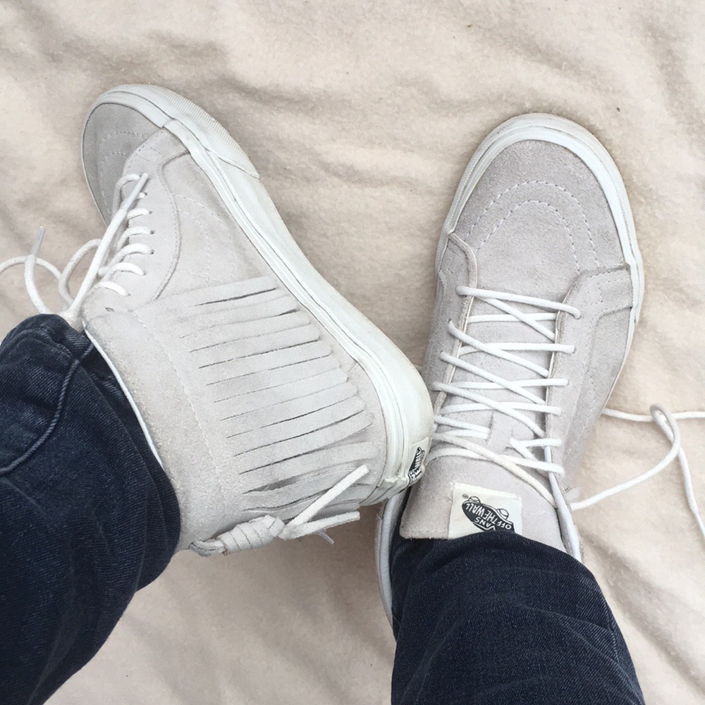 Vans High-Top Suede Sneakers in Light Gray/White